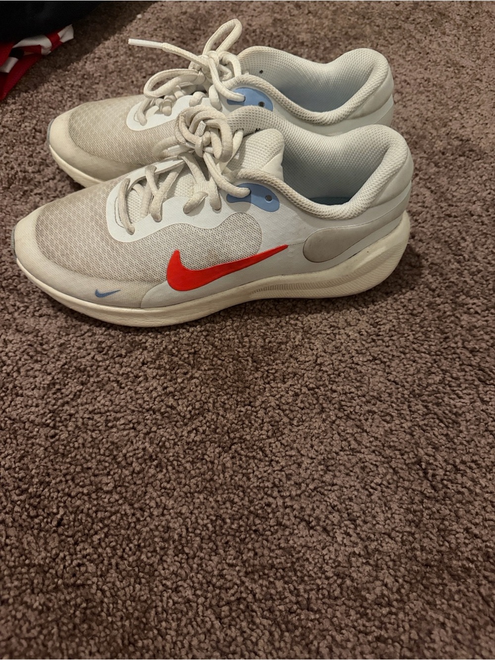 Nike Kids Sneakers White with Red Swoosh and Light Blue Accents